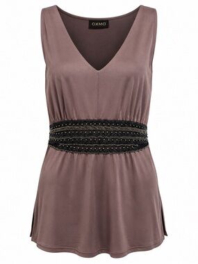 Oxmo Embellished Tunic Top Mauve Taupe Medium